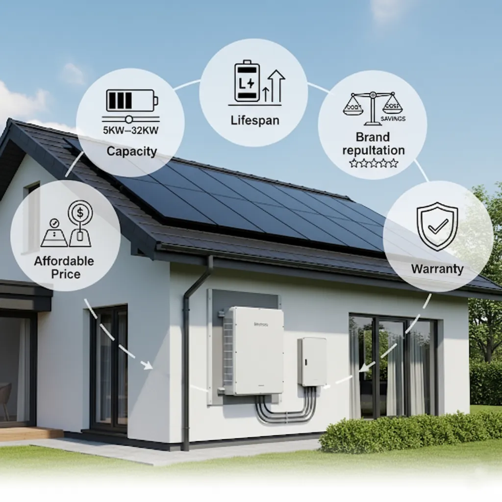 Solar power system installed on a house roof, featuring solar battery and an inverter for energy generation.