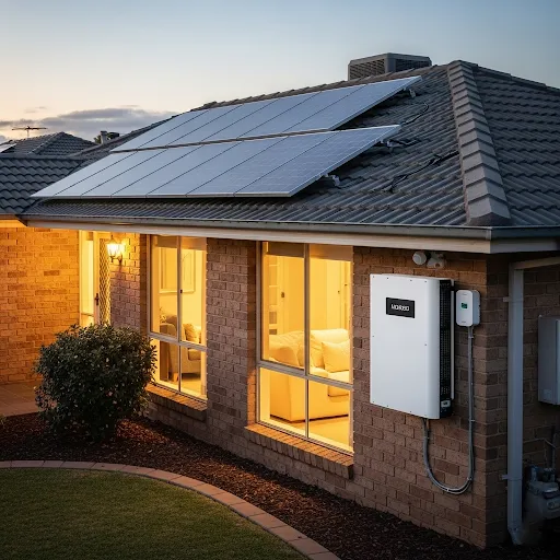 A house featuring solar panels installed on its roof, showcasing solar battery use